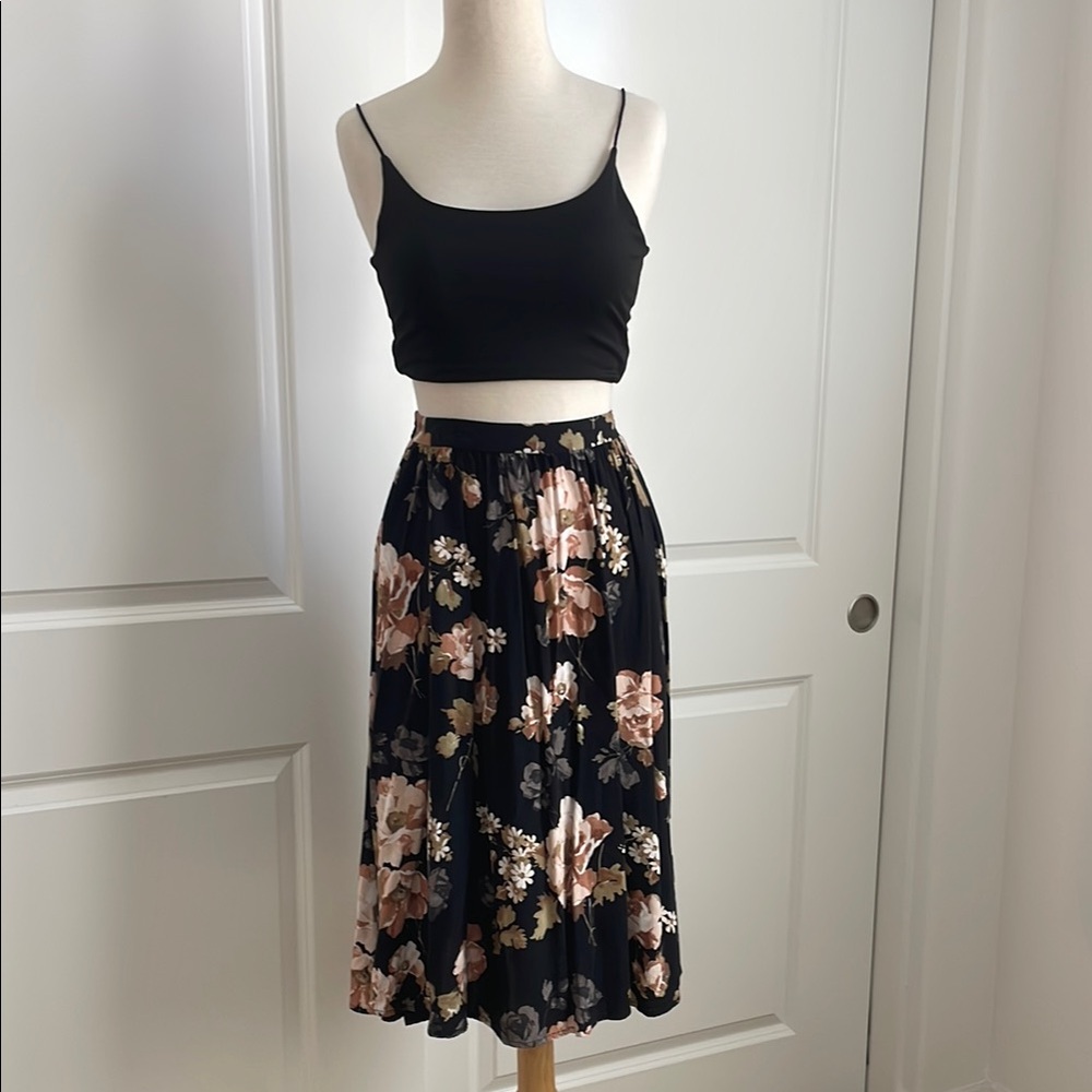 Abercrombie Floral Midi Floral Black Skirt